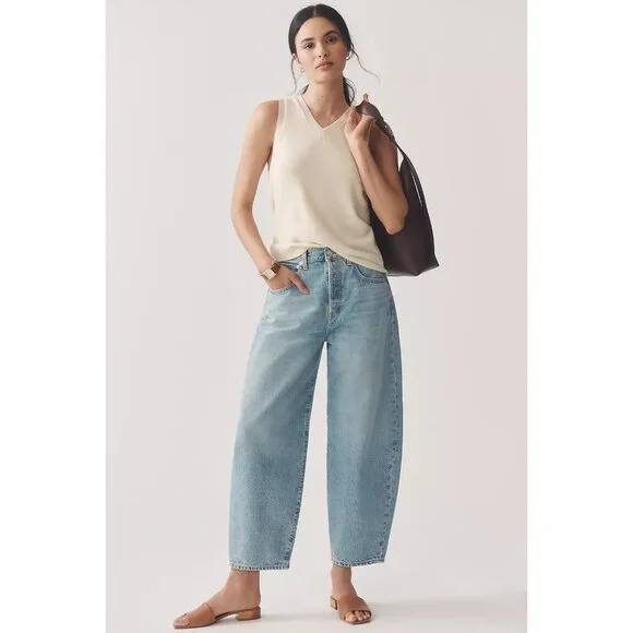 Etica Denim Cassel Ultra High Barrel Jeans Women Size 26 Atwood Wash 100% Cotton - Picture 10 of 16